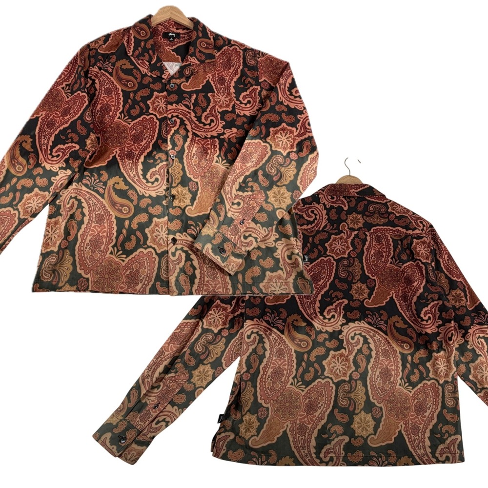 Stussy‎ Bleached Paisley Long Sleeve Button Up Board Shirt Mens Size M Ombre
